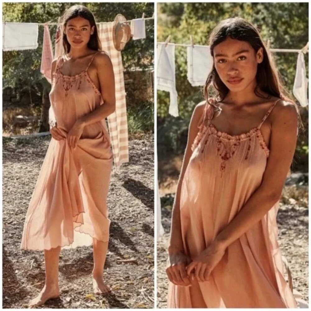 Doen 'Lyrica' Embroidered Cotton Nightgown, Petal, XS